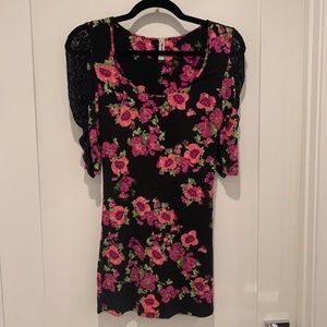 Free People black mini dress with flowers